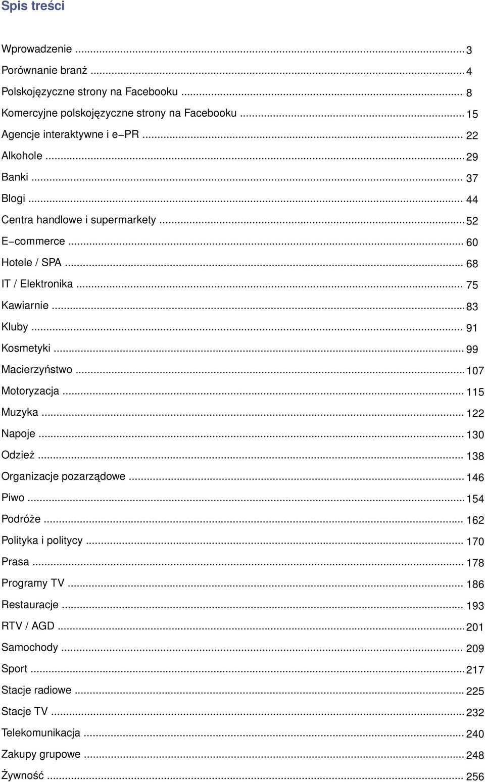 .. 99 Macierzyństwo... 107 Motoryzacja... 115 Muzyka... 122 Napoje... 130 Odzież... 138 Organizacje pozarządowe... 146 Piwo... 154 Podróże... 162 Polityka i politycy... 170 Prasa.