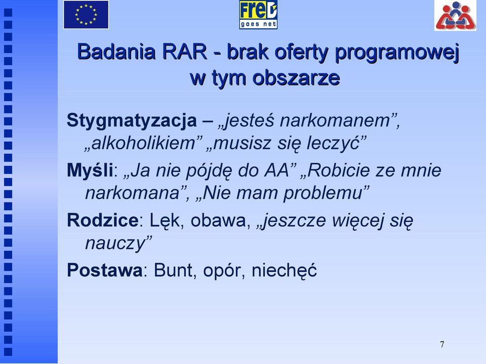 Myśli: Ja nie pójdę do AA Robicie ze mnie narkomana, Nie mam