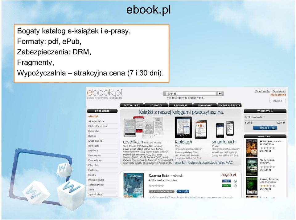 e-prasy, Formaty: pdf, epub,