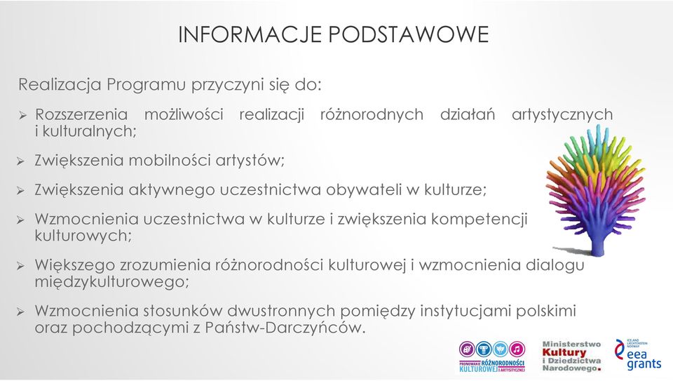 Wzmocnienia uczestnictwa w kulturze i zwiększenia kompetencji kulturowych; Większego zrozumienia różnorodności kulturowej i