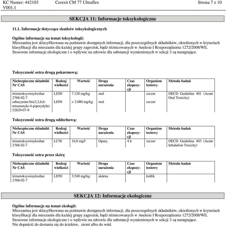 dla poszczególnych składników, określonych w kryteriach klasyfikacji dla mieszanin dla każdej grupy zagrożeń, bądź różnicowanych w Aneksie I Rozporządzenia 1272/2008/WE.