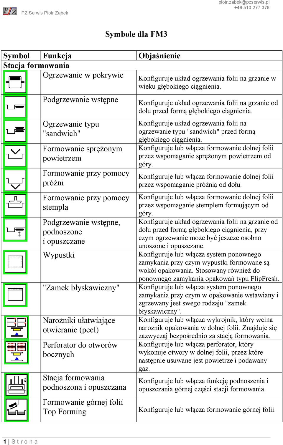 "Zamek błyskawiczny" Narożniki ułatwiające otwieranie (peel) Perforator do otworów bocznych Stacja formowania podnoszona i opuszczana Formowanie górnej folii Top Forming Konfiguruje układ ogrzewania