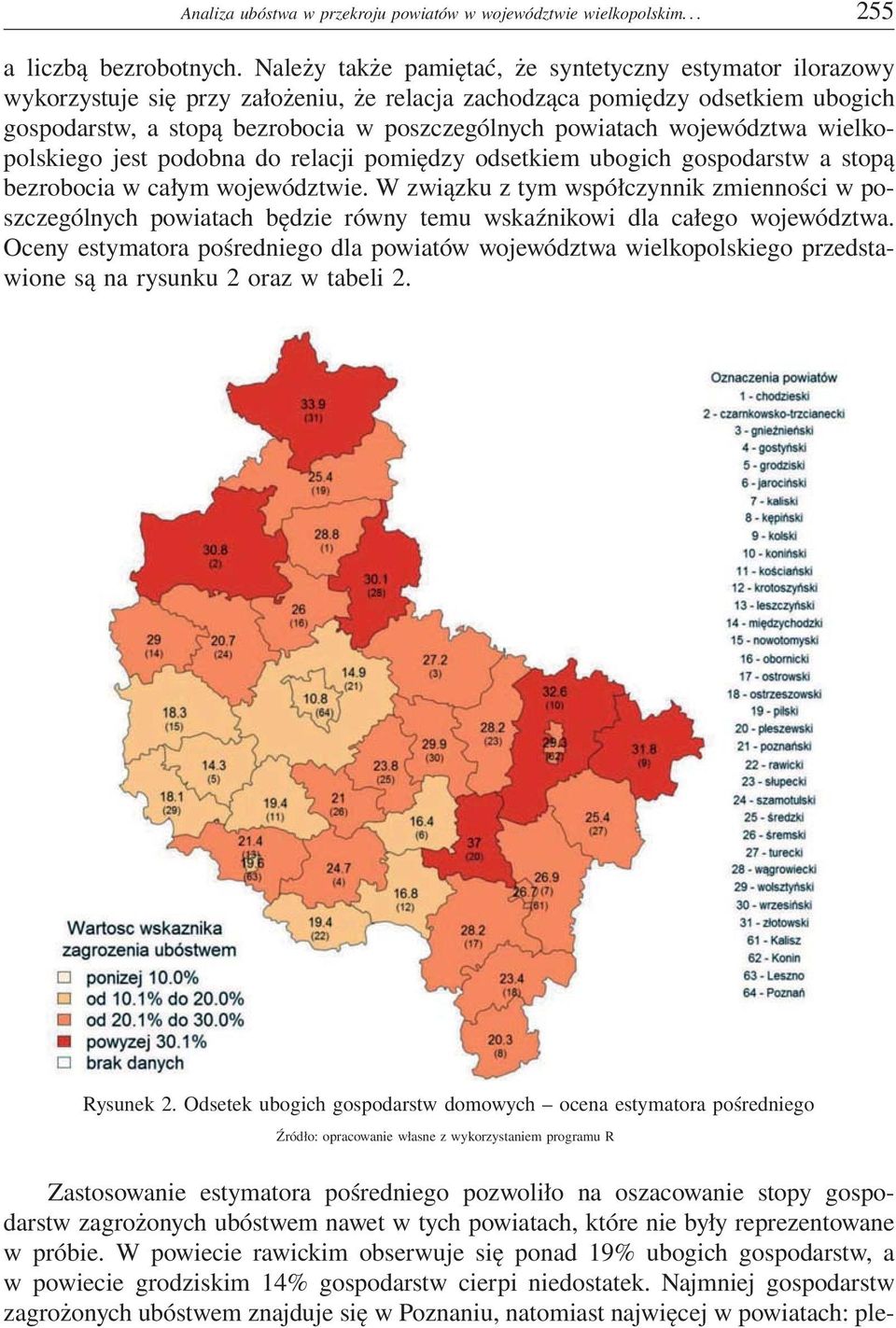 województwa wielkopolskiego jest podobna do relacji pomiędzy odsetkiem ubogich gospodarstw a stopą bezrobocia w całym województwie.