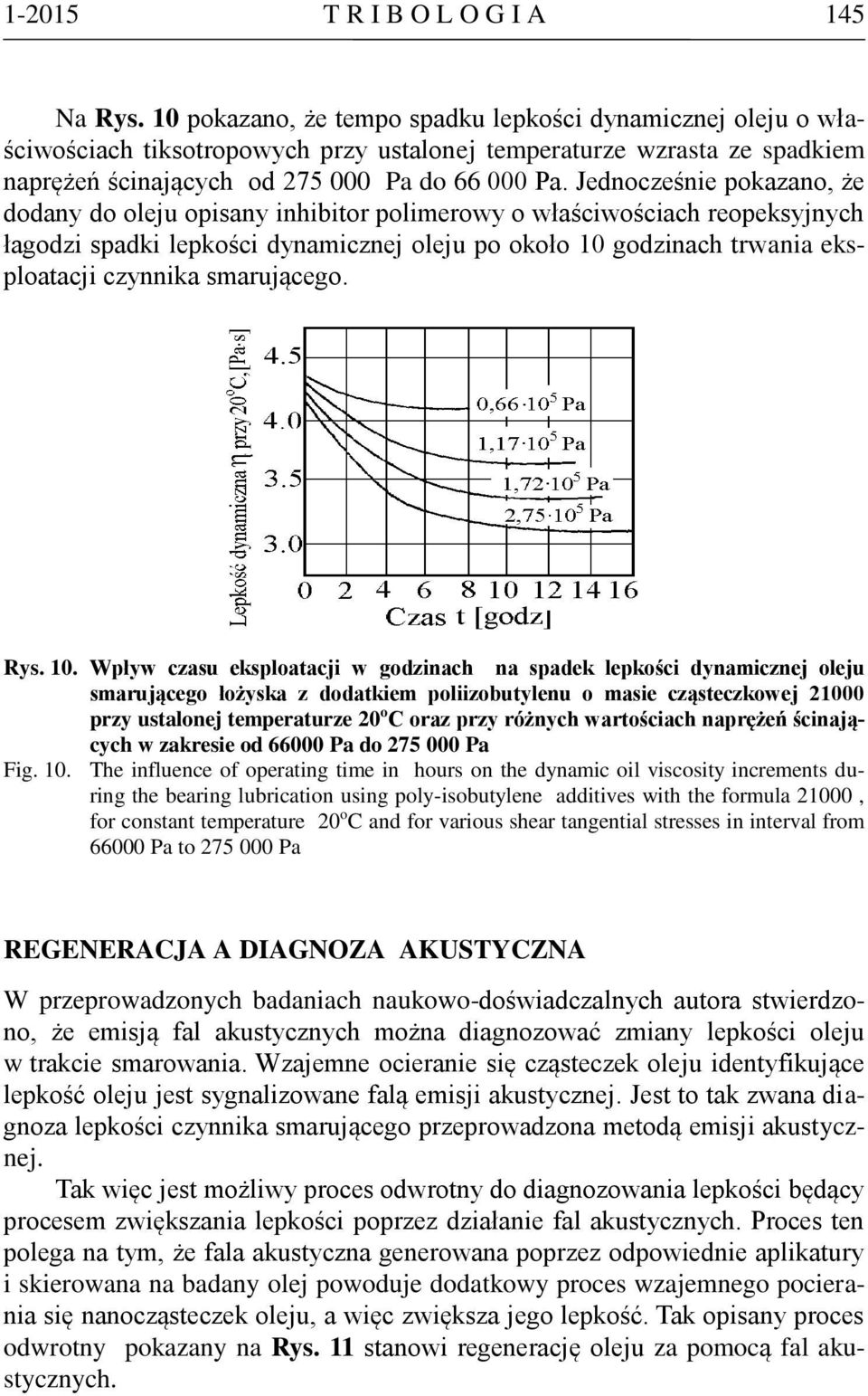 Jednocześnie pokazano, że dodany do oleju opisany inhibitor polimerowy o właściwościach reopeksyjnych łagodzi spadki lepkości dynamicznej oleju po około 10 godzinach trwania eksploatacji czynnika