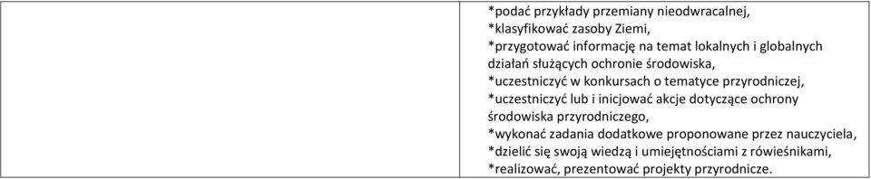 lub i inicjować akcje dotyczące ochrony środowiska przyrodniczego, *wykonać zadania dodatkowe proponowane przez