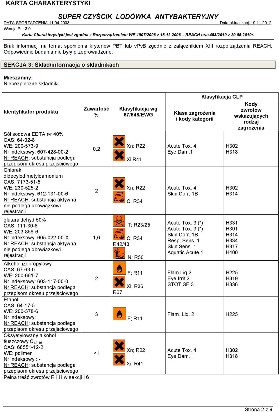 podlega przepisom okresu przejściowego Chlorek didecylodimetyloamonium CAS: 7173-51-5 WE: 230-525-2 Nr indeksowy: 612-131-00-6 Nr REACH: substancja aktywna nie podlega obowiązkowi rejestracji