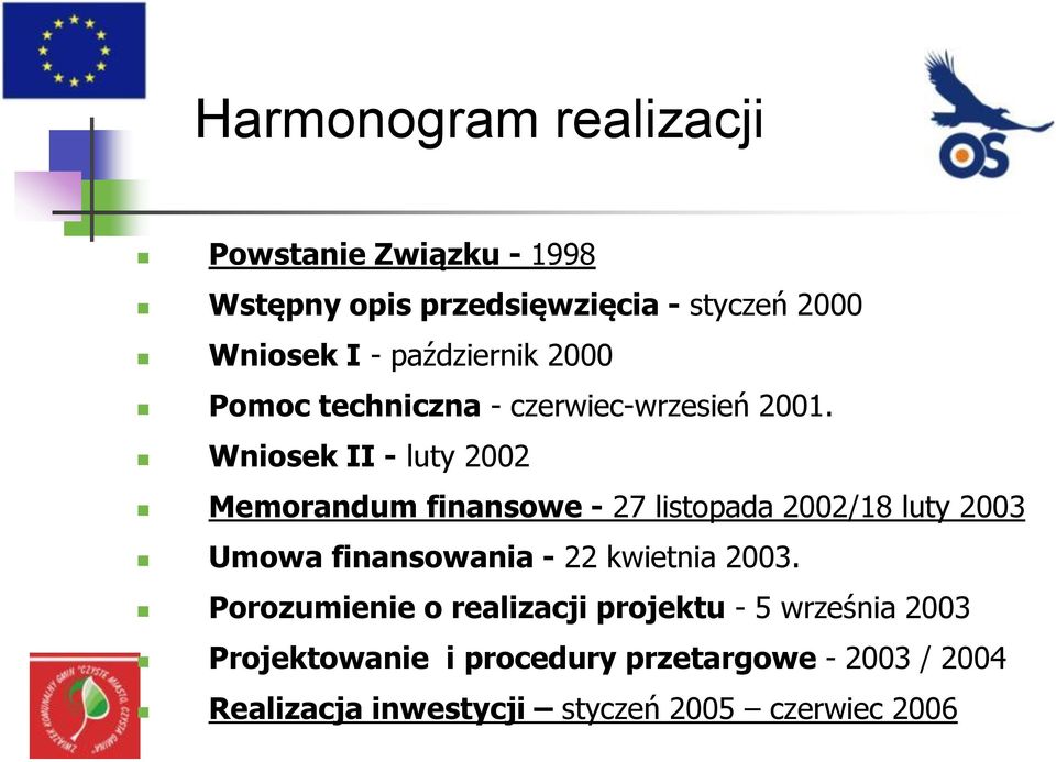 Wniosek II - luty 2002 Memorandum finansowe - 27 listopada 2002/18 luty 2003 Umowa finansowania - 22