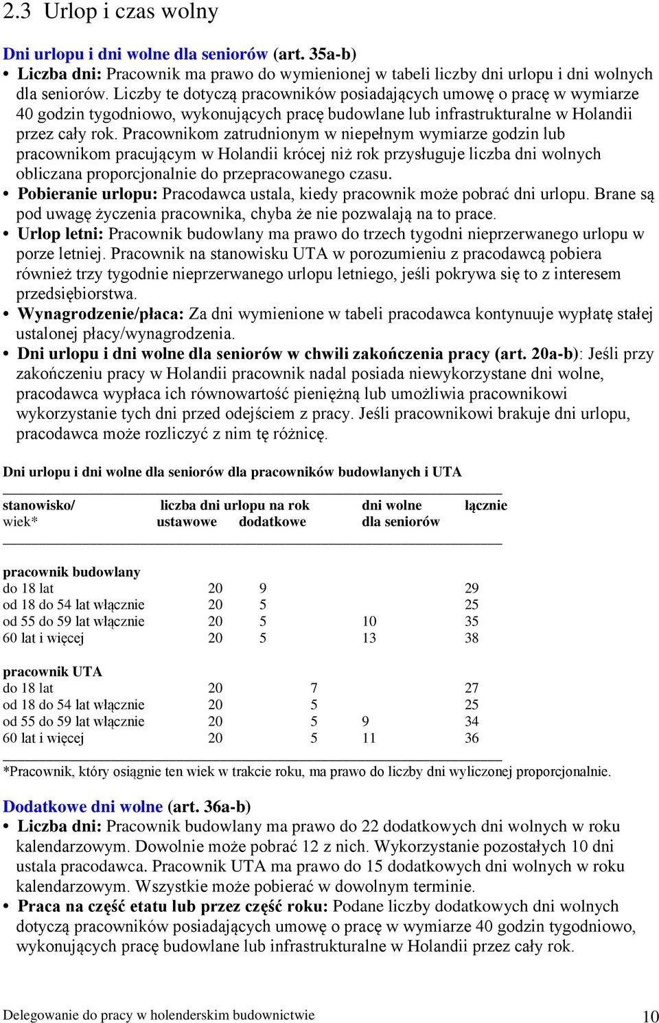 Pracownikom zatrudnionym w niepełnym wymiarze godzin lub pracownikom pracującym w Holandii krócej niż rok przysługuje liczba dni wolnych obliczana proporcjonalnie do przepracowanego czasu.