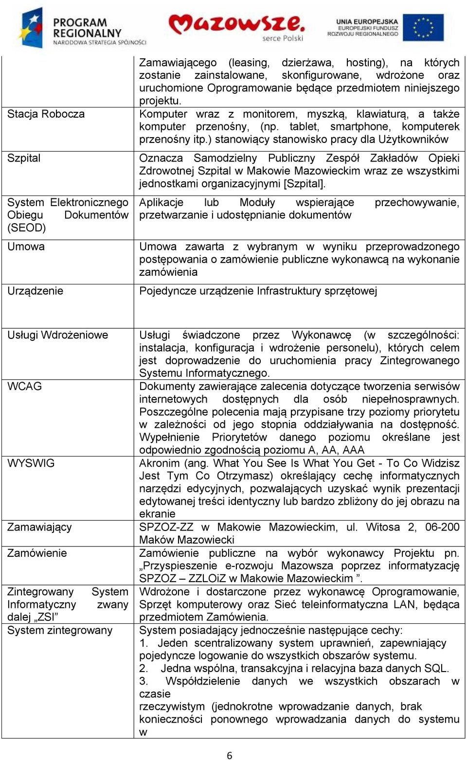 ) stanowiący stanowisko pracy dla Użytkowników Oznacza Samodzielny Publiczny Zespół Zakładów Opieki Zdrowotnej Szpital w Makowie Mazowieckim wraz ze wszystkimi jednostkami organizacyjnymi [Szpital].