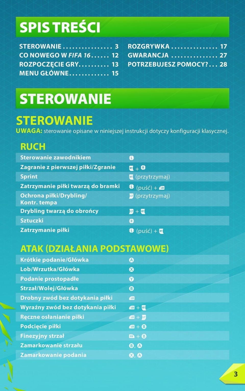 RUCH Sterowanie zawodnikiem Zagranie z pierwszej piłki/zgranie Sprint Zatrzymanie piłki twarzą do bramki Ochrona piłki/drybling/ Kontr.