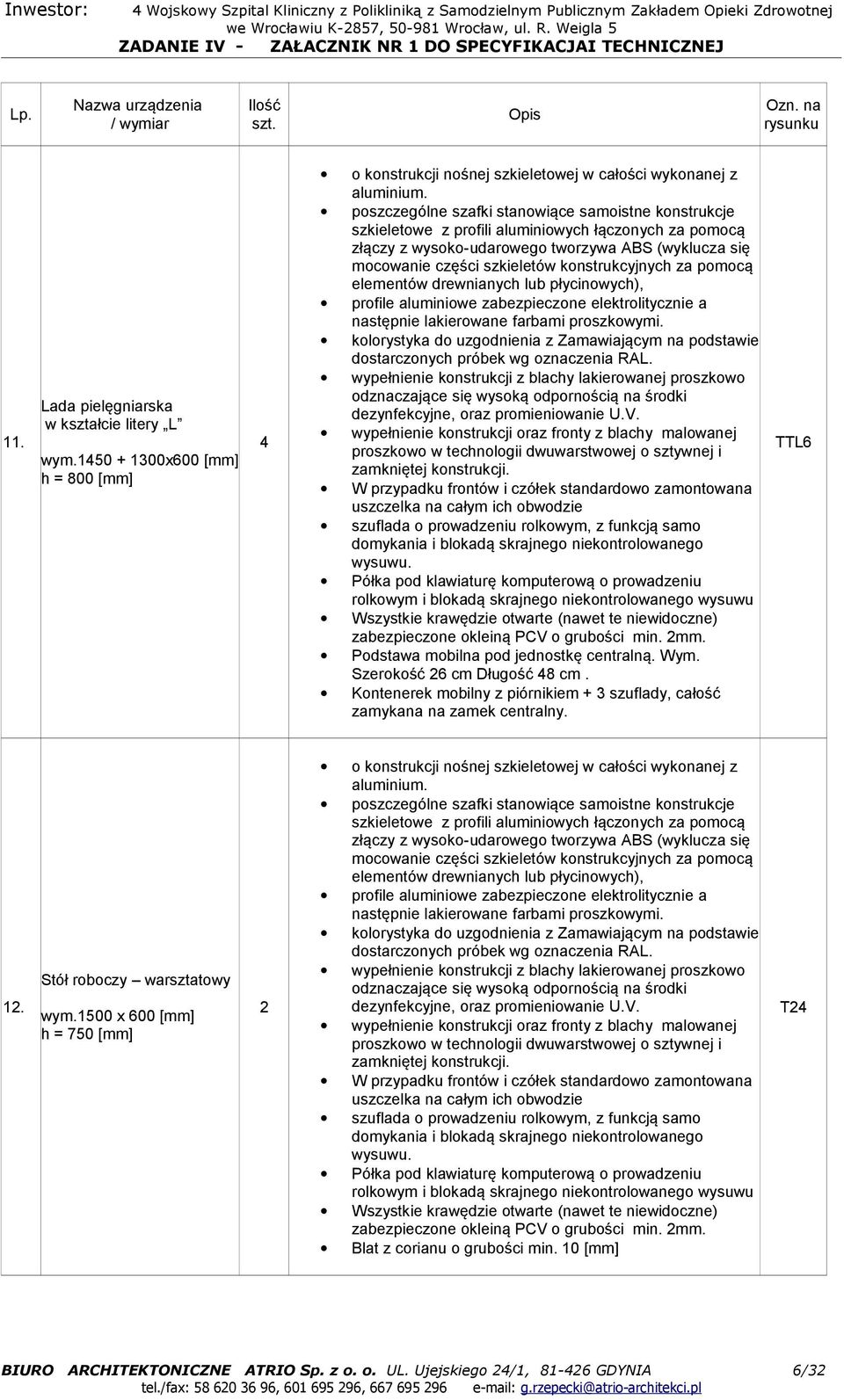 konstrukcyjnych za pomocą elementów drewnianych lub płycinowych), profile aluminiowe zabezpieczone elektrolitycznie a następnie lakierowane farbami proszkowymi.