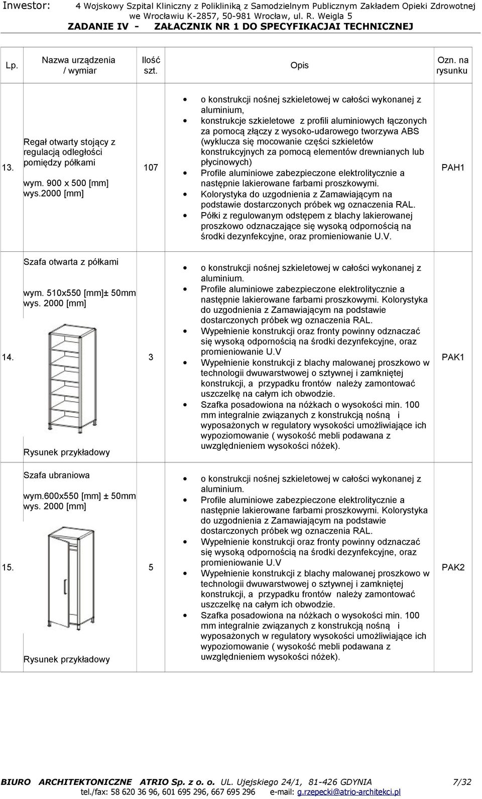 elementów drewnianych lub płycinowych) Profile aluminiowe zabezpieczone elektrolitycznie a następnie lakierowane farbami proszkowymi.