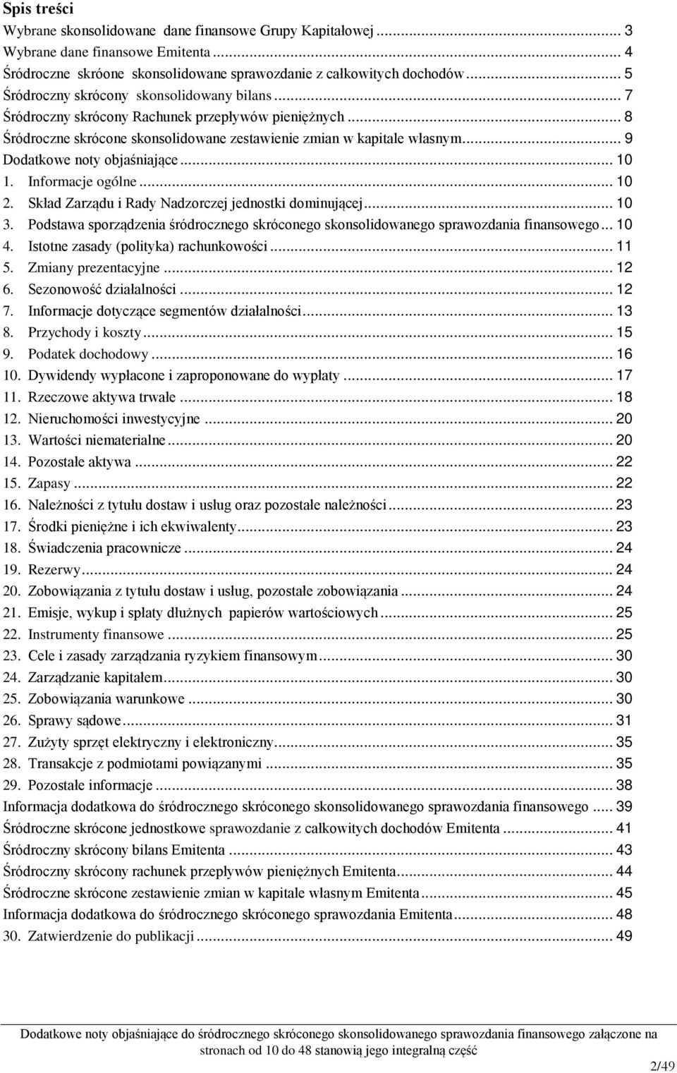 Informacje ogólne... 10 2. Skład Zarządu i Rady Nadzorczej jednostki dominującej... 10 3. Podstawa sporządzenia śródrocznego skróconego skonsolidowanego sprawozdania finansowego... 10 4.