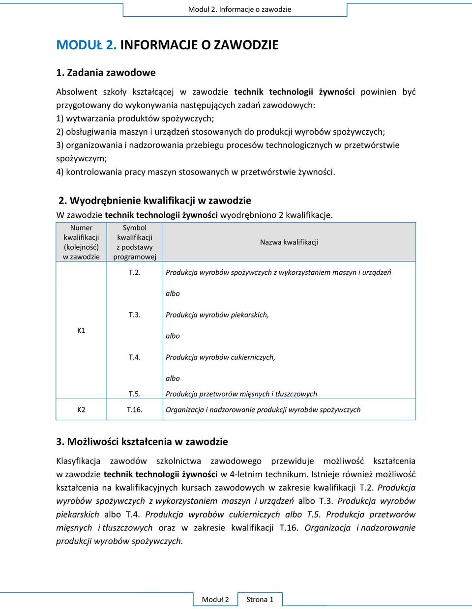 obsługiwania maszyn i urządzeń stosowanych do produkcji wyrobów spożywczych; 3) organizowania i nadzorowania przebiegu procesów technologicznych w przetwórstwie spożywczym; 4) kontrolowania pracy