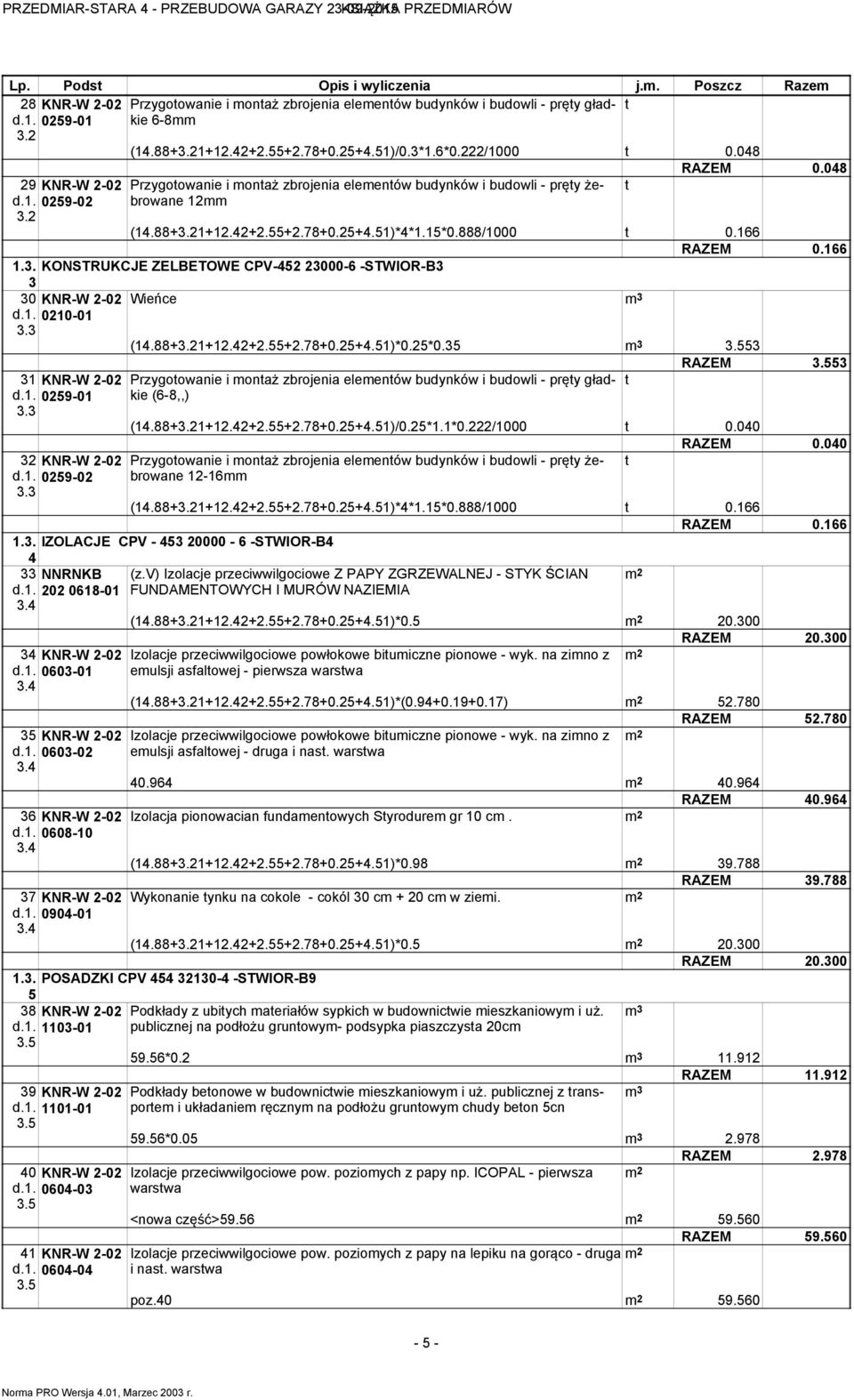 5*0.888/000 t 0.66 RAZEM 0.66.3. KONSTRUKCJE ZELBETOWE CPV-452 23000-6 -STWIOR-B3 3 30 KNR-W 2-02 d.. 020-0 3.3 Wieńce m 3 3 KNR-W 2-02 d.. 0259-0 3.3 32 KNR-W 2-02 d.. 0259-02 3.3 (4.88+3.2+2.42+2.