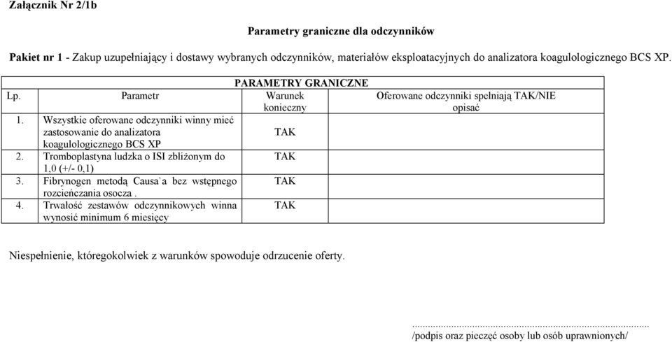 Wszystkie oferowane odczynniki winny mieć zastosowanie do analizatora TAK koagulologicznego BCS XP 2. Tromboplastyna ludzka o ISI zbliżonym do TAK 1,0 (+/- 0,1) 3.