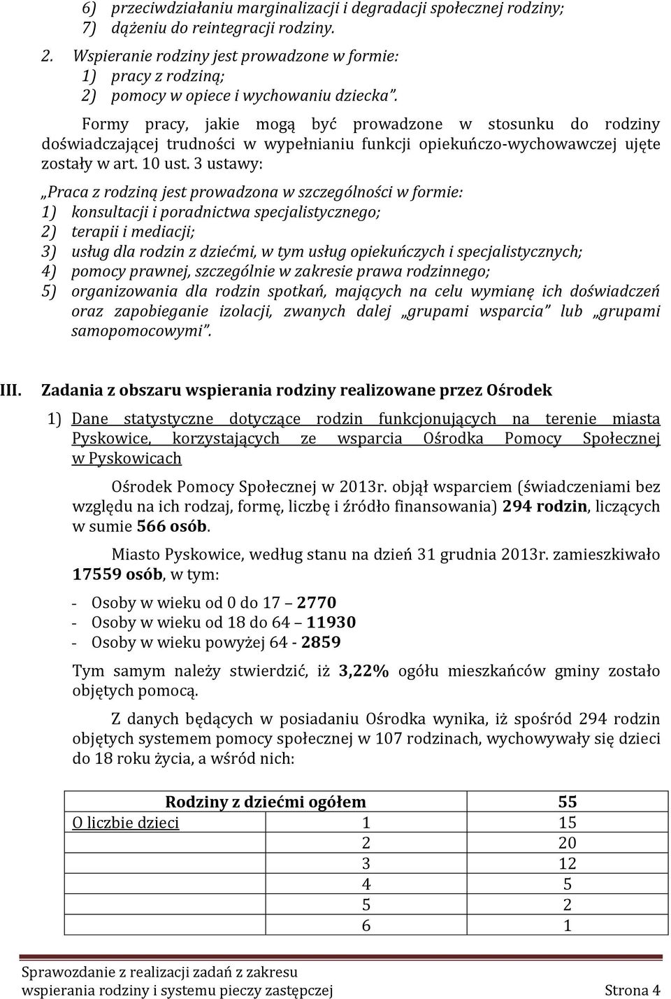 Formy pracy, jakie mogą być prowadzone w stosunku do rodziny doświadczającej trudności w wypełnianiu funkcji opiekuńczo-wychowawczej ujęte zostały w art. 10 ust.