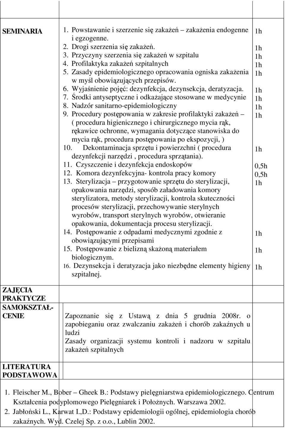 Środki antyseptyczne i odkażające stosowane w medycynie 8. Nadzór sanitarno-epidemiologiczny 9.