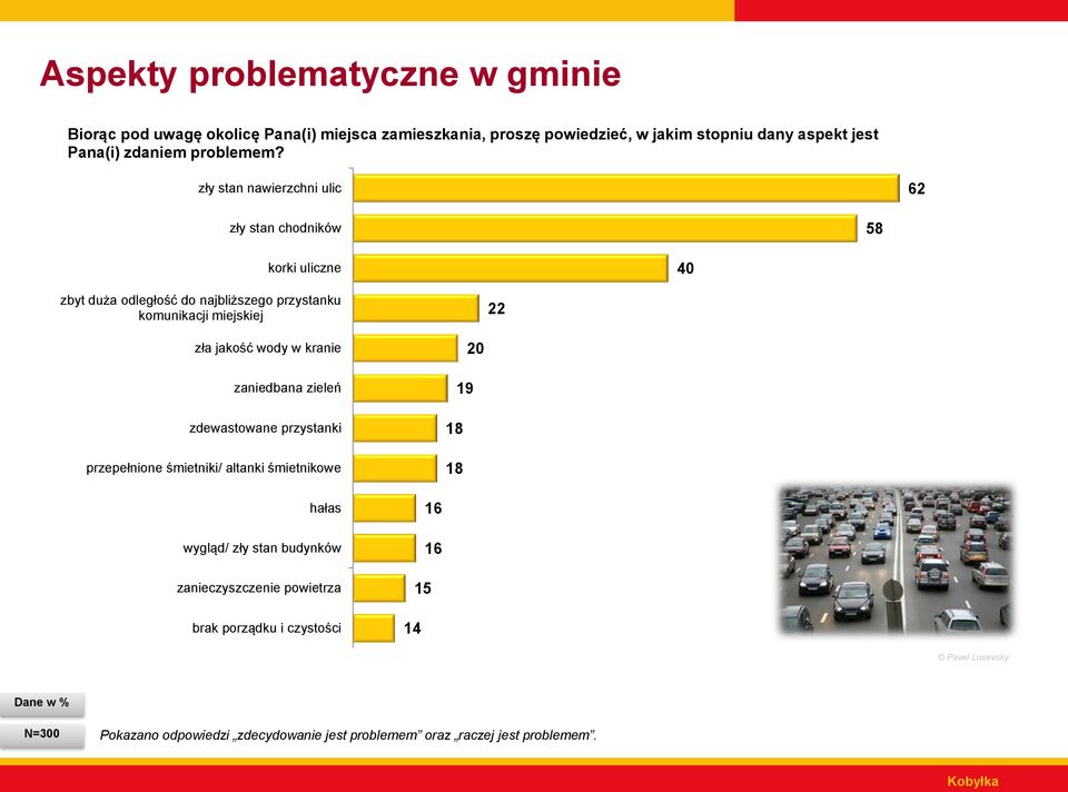 zły stan nawierzchni ulic 6 zły stan chodników 58 korki uliczne 0 zbyt duża odległość do najbliższego przystanku komunikacji miejskiej zła jakość wody