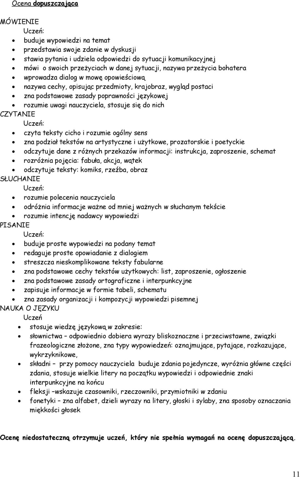 stosuje się do nich CZYTANIE czyta teksty cicho i rozumie ogólny sens zna podział tekstów na artystyczne i użytkowe, prozatorskie i poetyckie odczytuje dane z różnych przekazów informacji: