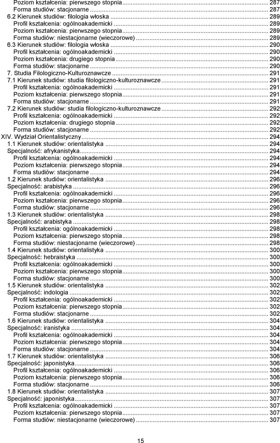 Studia Filologiczno-Kulturoznawcze... 291 7.1 Kierunek studiów: studia filologiczno-kulturoznawcze... 291... 291 Poziom kształcenia: pierwszego stopnia... 291 Forma studiów: stacjonarne... 291 7.2 Kierunek studiów: studia filologiczno-kulturoznawcze.