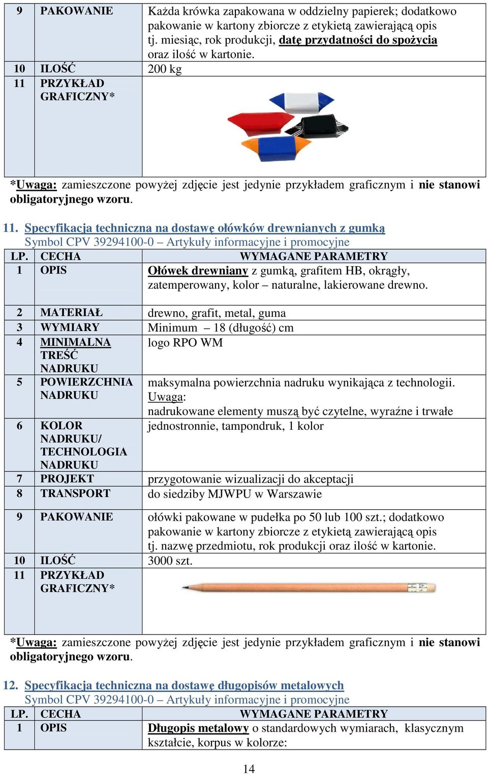 CECHA WYMAGANE PARAMETRY 1 OPIS Ołówek drewniany z gumką, grafitem HB, okrągły, zatemperowany, kolor naturalne, lakierowane drewno.