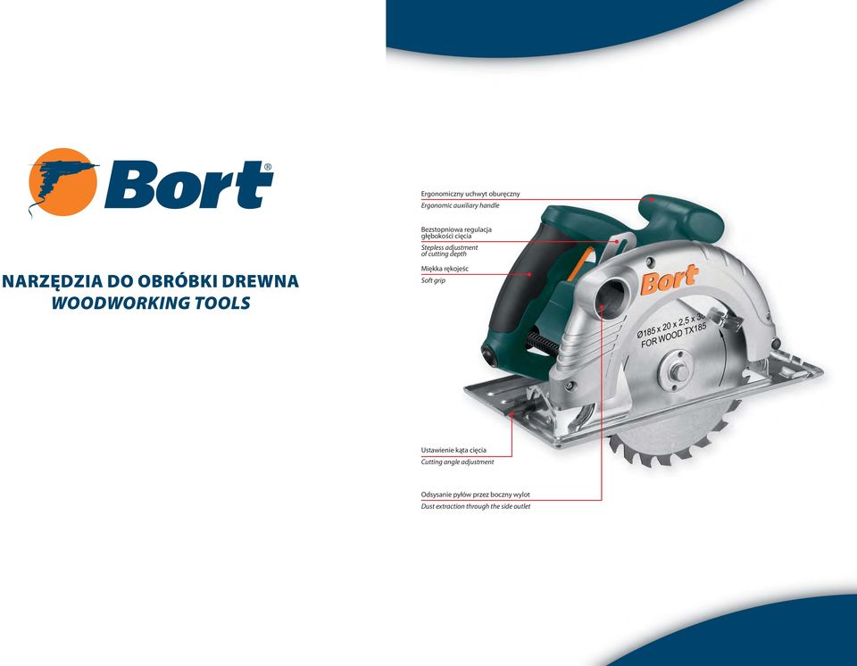WOODWORKING TOOLS Miękka rękojeśc Soft grip Ustawienie kąta cięcia Cutting angle