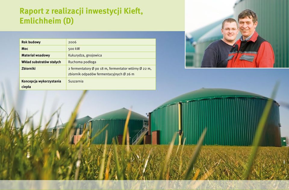 Ruchoma podłoga Zbiorniki 2 fermentatory Ø po 18 m, fermentator wtórny Ø 22