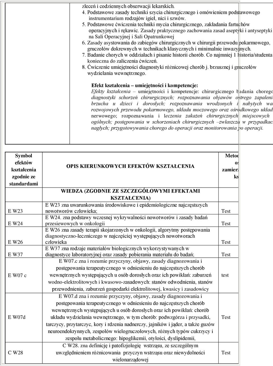 Zasady asystowania do zabiegów chirurgicznych w chirurgii przewodu pokarmowego, gruczołów dokrewnych w technikach klasycznych i minimalnie inwazyjnych. 7.