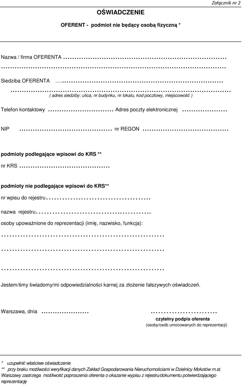 .. podmioty nie podlegające wpisowi do KRS** nr wpisu do rejestru... nazwa rejestru.