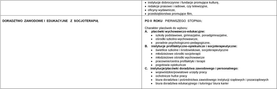 instytucje profilaktyczno-opiekuńcze i socjoterapeutyczne: świetlice szkolne i środowiskowe, socjoterapeutyczne młodzieżowe ośrodki socjoterapii młodzieżowe ośrodki wychowawcze pracownie/centra