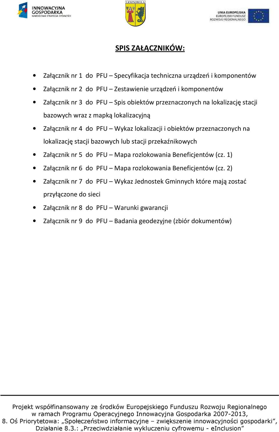 bazowych lub stacji przekaźnikowych Załącznik nr 5 do PFU Mapa rozlokowania Beneficjentów (cz. 1) Załącznik nr 6 do PFU Mapa rozlokowania Beneficjentów (cz.