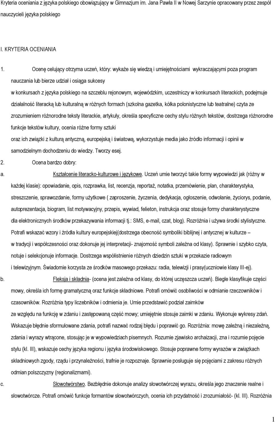 rejonowym, wojewódzkim, uczestniczy w konkursach literackich, podejmuje działalność literacką lub kulturalną w różnych formach (szkolna gazetka, kółka polonistyczne lub teatralne) czyta ze