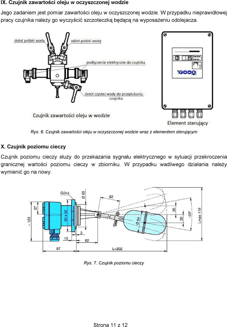 Czujnik zawarto ci oleju w oczyszczonej wodzie wraz z elementem steruj cym X.