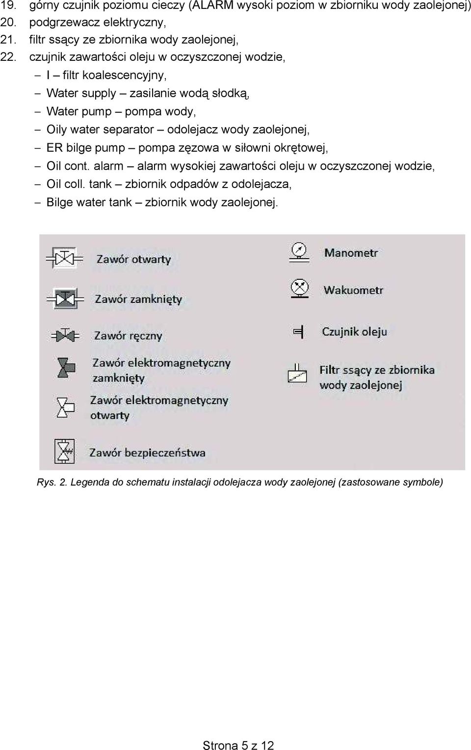 wody zaolejonej, ER bilge pump pompa z zowa w si owni okr towej, Oil cont. alarm alarm wysokiej zawarto ci oleju w oczyszczonej wodzie, Oil coll.