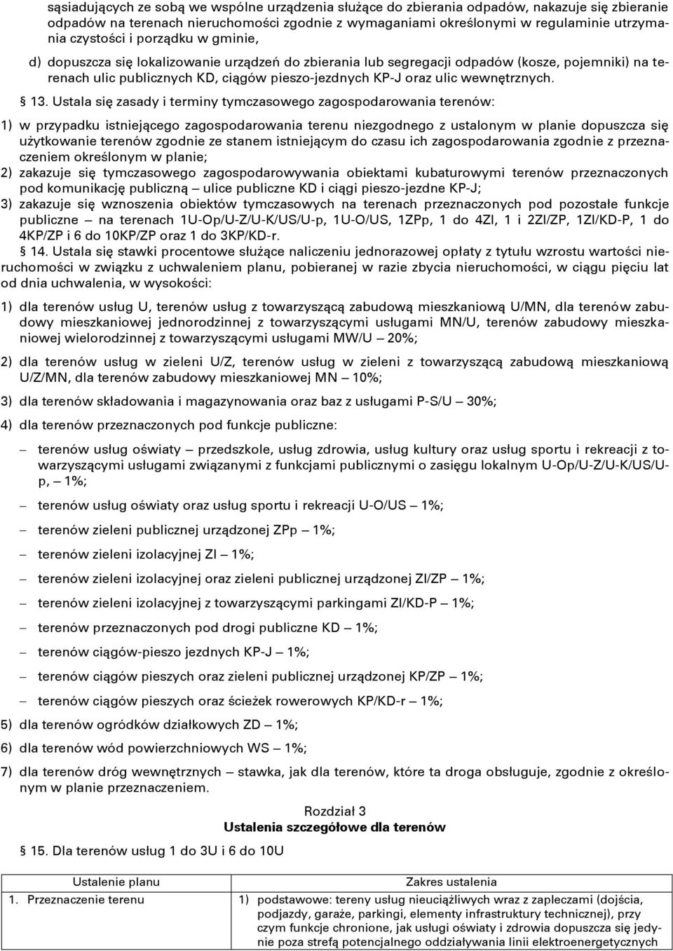 13. Ustala się zasady i terminy tymczasowego zagospodarowania terenów: 1) w przypadku istniejącego zagospodarowania terenu niezgodnego z ustalonym w planie dopuszcza się użytkowanie terenów zgodnie