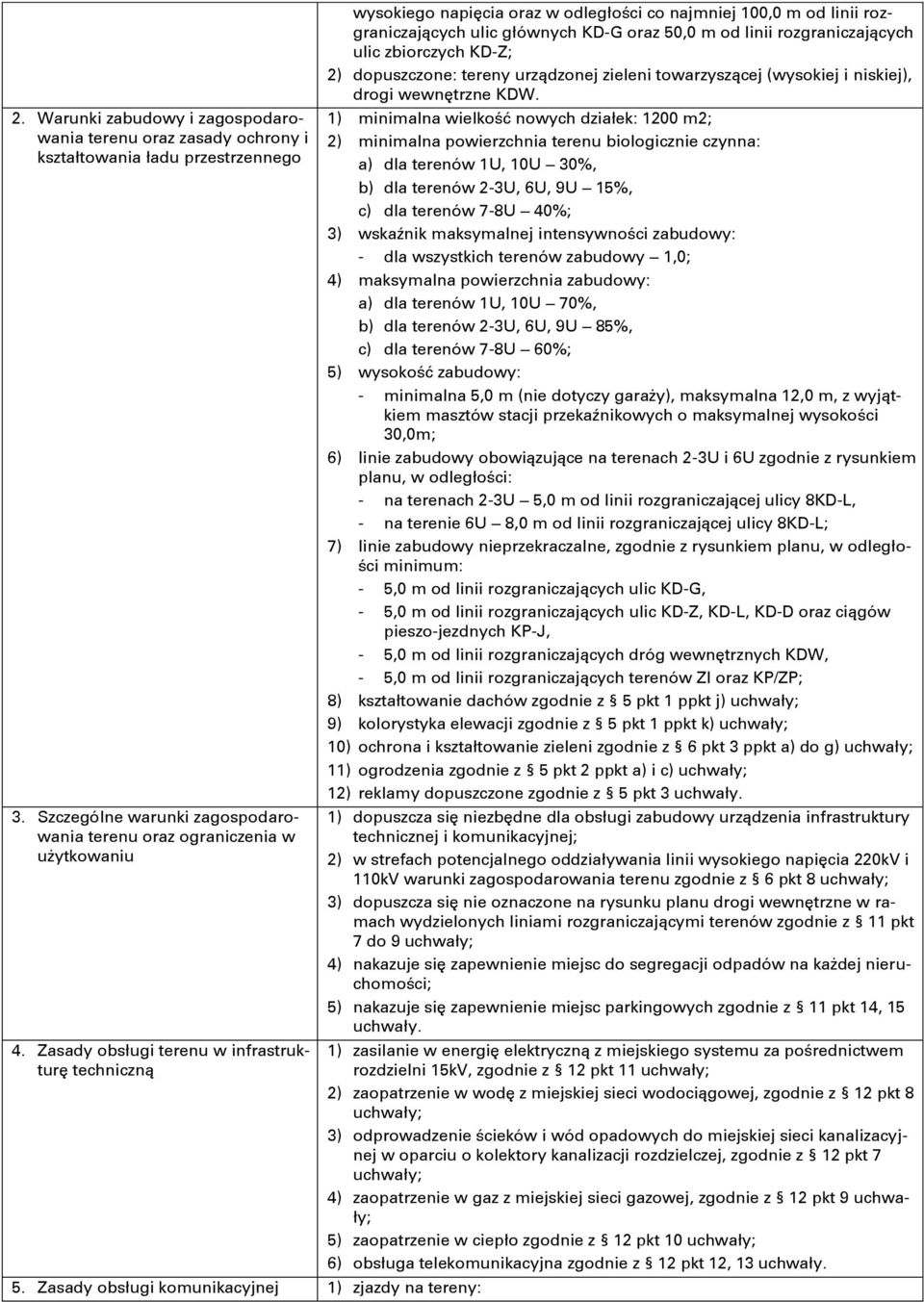 Zasady obsługi komunikacyjnej 1) zjazdy na tereny: wysokiego napięcia oraz w odległości co najmniej 100,0 m od linii rozgraniczających ulic głównych KD-G oraz 50,0 m od linii rozgraniczających ulic