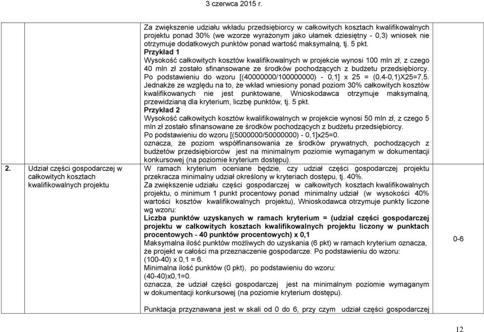 Przykład 1 Wysokość całkowitych kosztów kwalifikowalnych w projekcie wynosi 100 mln zł, z czego 40 mln zł zostało sfinansowane ze środków pochodzących z budżetu przedsiębiorcy.