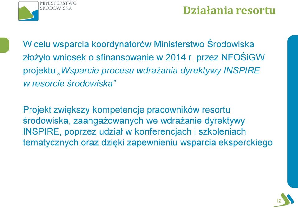 przez NFOŚiGW projektu Wsparcie procesu wdrażania dyrektywy INSPIRE w resorcie środowiska Projekt