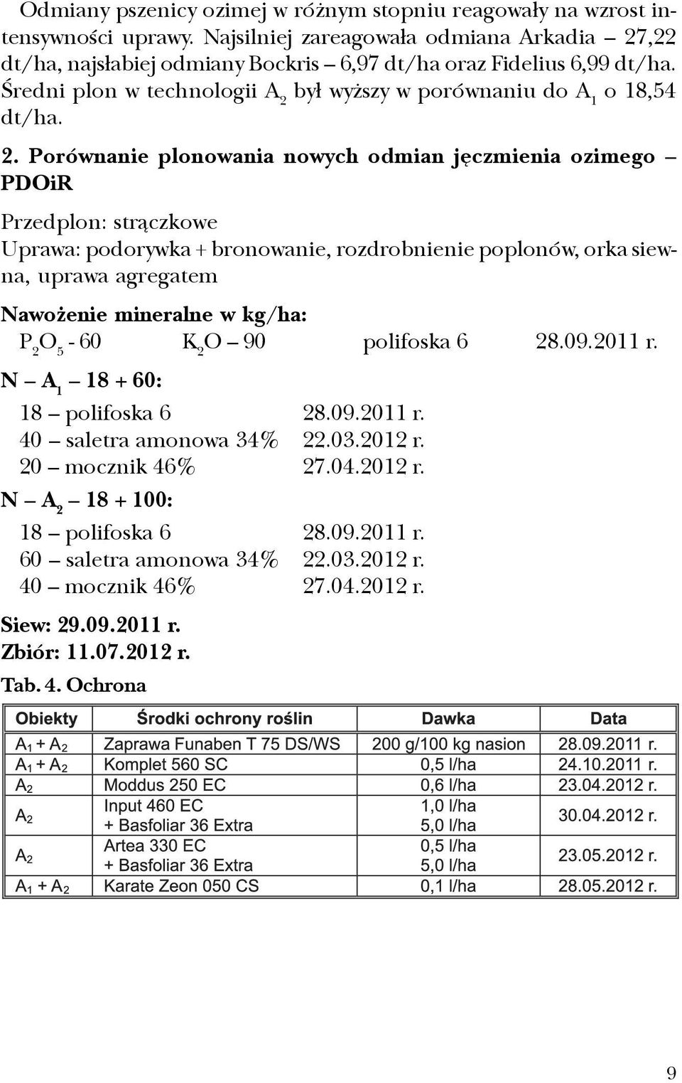 2. Porównanie plonowania nowych odmian jêczmienia ozimego PDOiR Przedplon: str¹czkowe Uprawa: podorywka + bronowanie, rozdrobnienie poplonów, orka siewna, uprawa agregatem - 60 K 2 O 90