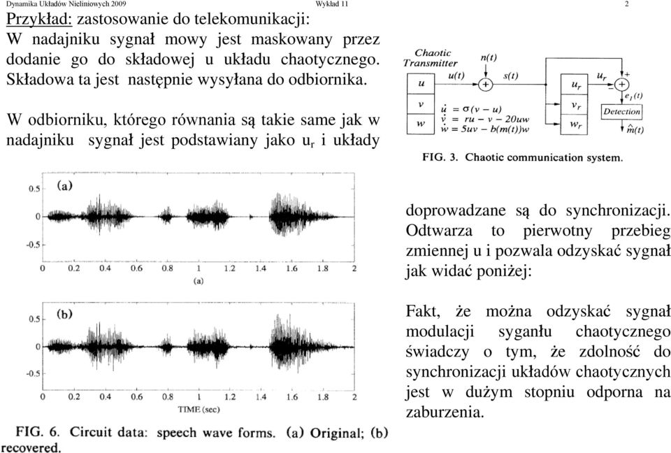 W odbiorniku, którego równania s takie same jak w nadajniku sygna jest podstawiany jako u r i ukady doprowadzane s do synchronizacji.