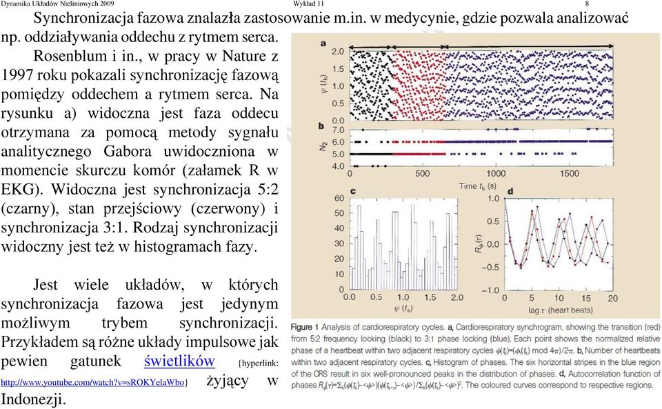 Na rysunku a) widoczna jest faza oddecu otrzymana za pomocą metody sygnału analitycznego Gabora uwidoczniona w momencie skurczu komór (załamek R w EKG).