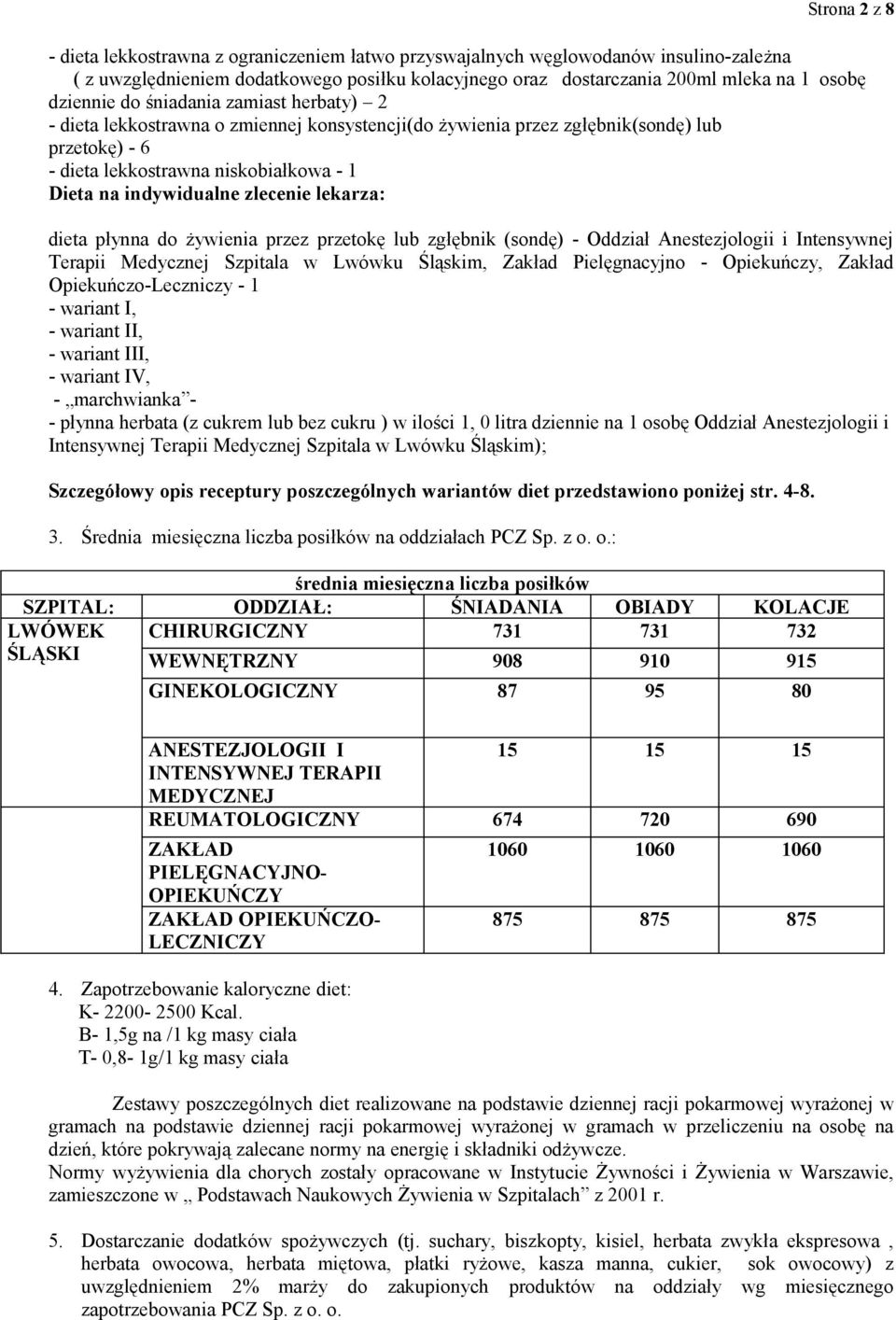 zlecenie lekarza: dieta płynna do żywienia przez przetokę lub zgłębnik (sondę) - Oddział Anestezjologii i Intensywnej Terapii Medycznej Szpitala w Lwówku Śląskim, Zakład Pielęgnacyjno - Opiekuńczy,