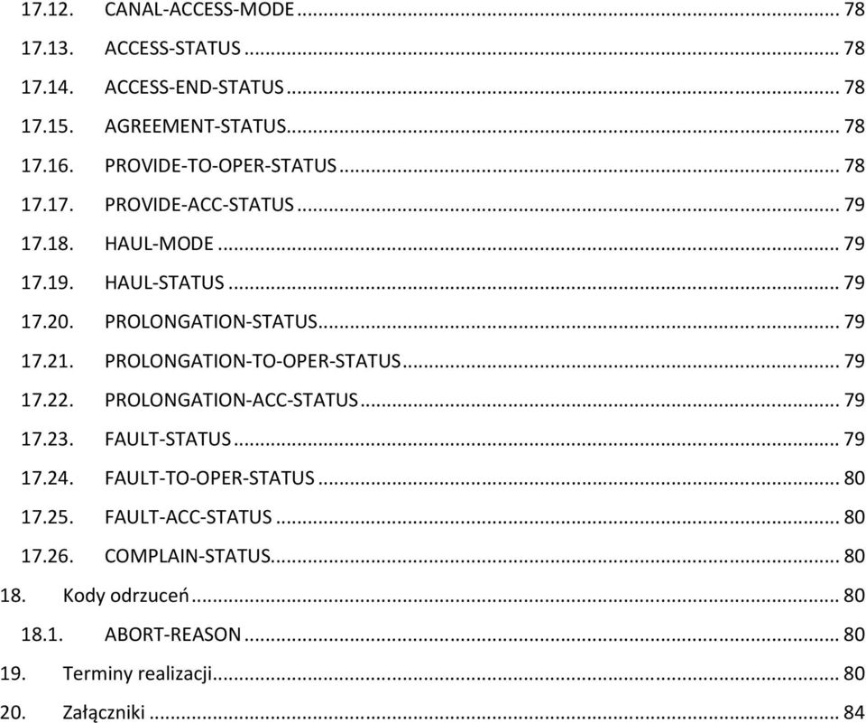 ..79 17.21. PROLONGATION-TO-OPER-STATUS...79 17.22. PROLONGATION-ACC-STATUS...79 17.23. FAULT-STATUS...79 17.24. FAULT-TO-OPER-STATUS.