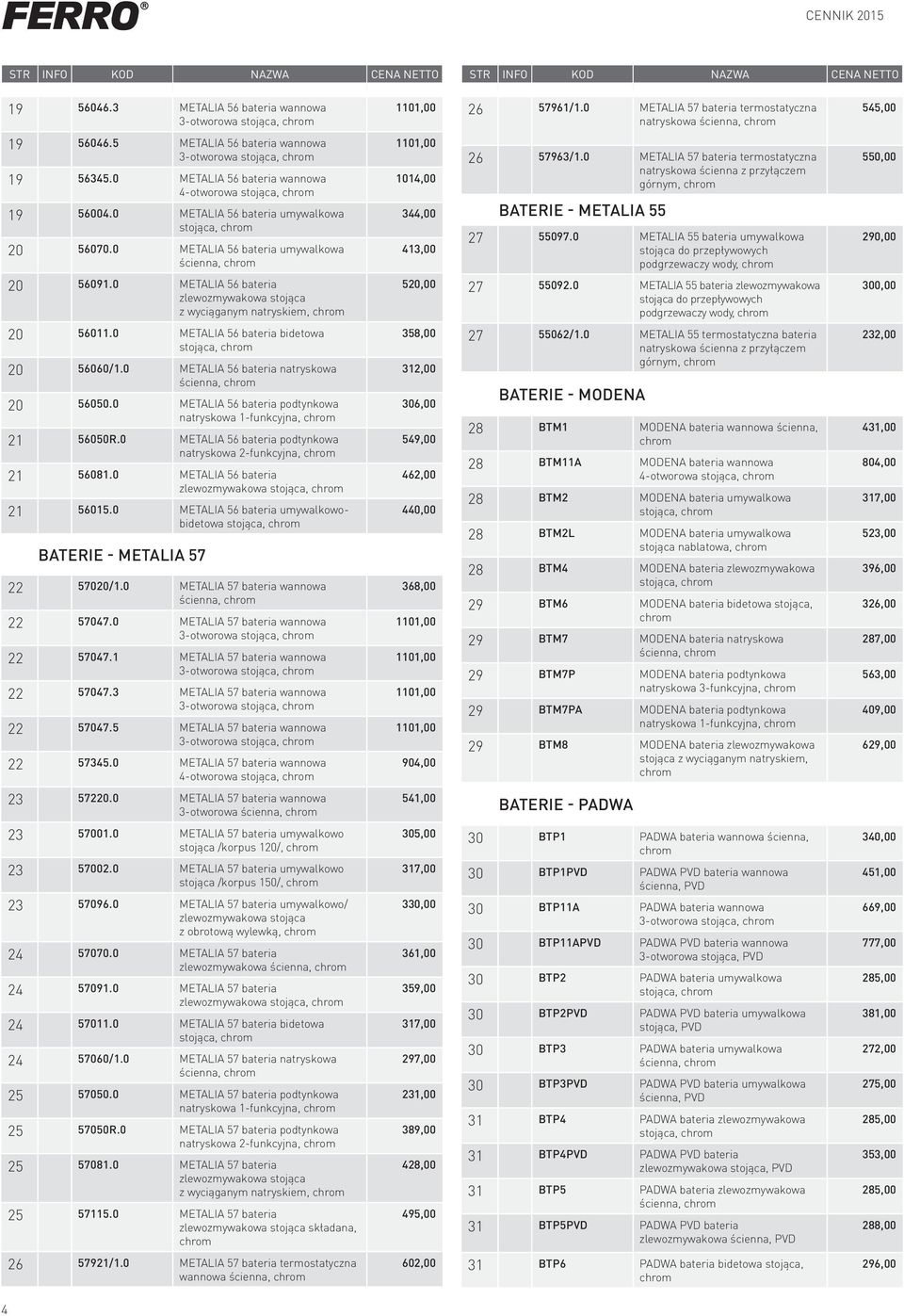 0 METALIA 56 bateria umywalkowa ścienna, 1101,00 1014,00 344,00 413,00 26 57963/1.0 METALIA 57 bateria termostatyczna natryskowa ścienna z przyłączem górnym, BATERIE - METALIA 55 27 55097.