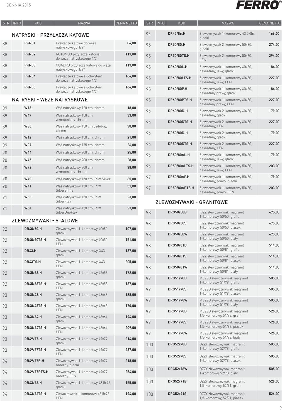 natryskowy 120 cm, 18,00 89 W47 Wąż natryskowy 150 cm wzmocniony, 89 W80 Wąż natryskowy 150 cm ozdobny, 33,00 38,00 89 W12 Wąż natryskowy 150 cm, 21,00 89 W07 Wąż natryskowy 175 cm, 26,00 90 W44 Wąż