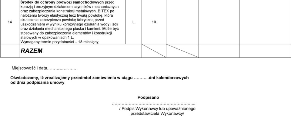 soli oraz działania mechanicznego piasku i kamieni. Może być stosowany do zabezpieczenia elementów i konstrukcji stalowych w opakowaniach 1 L.