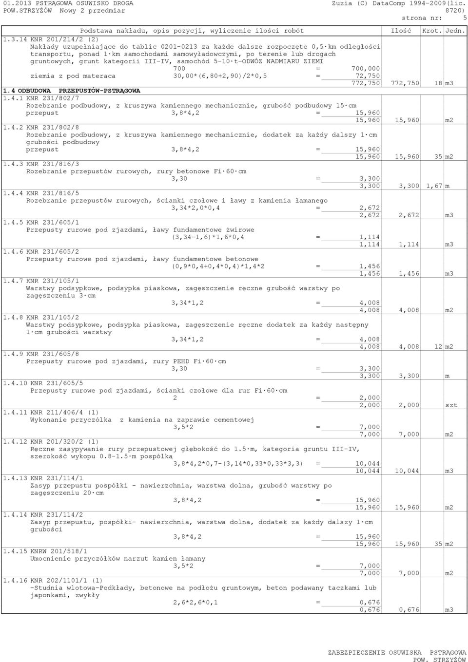 grunt kategorii III-IV, samochód 5-10 t-odwóz NADMIARU ZIEMI ziemia z pod materaca 30,00*(6,80+2,90)/2*0,5 = 72,750 772,750 772,750 18 m3 1.4 