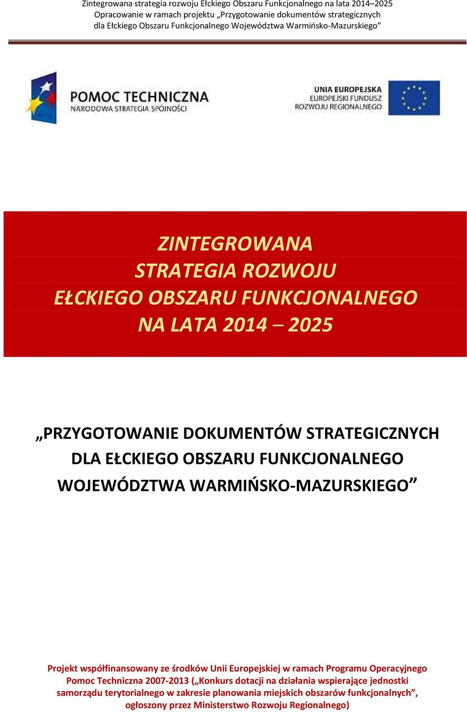 Europejskiej w ramach Programu Operacyjnego Pomoc Techniczna 2007-2013 ( Konkurs dotacji na działania wspierające