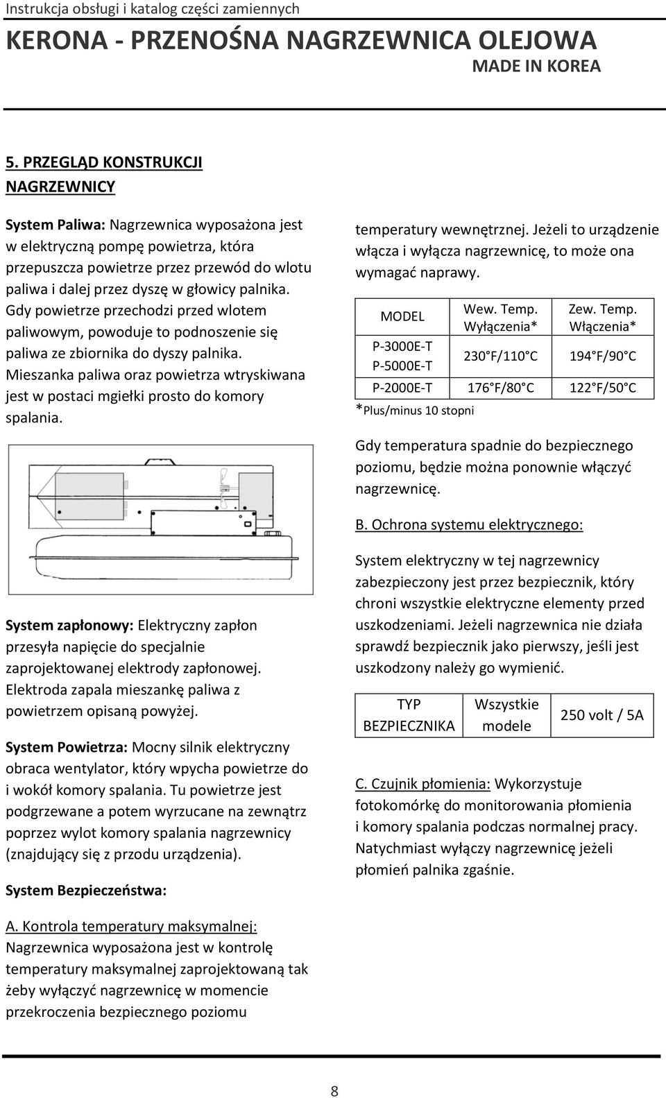 Mieszanka paliwa oraz powietrza wtryskiwana jest w postaci mgiełki prosto do komory spalania. temperatury wewnętrznej. Jeżeli to urządzenie włącza i wyłącza nagrzewnicę, to może ona wymagać naprawy.